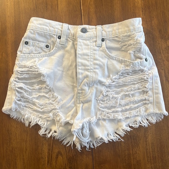 White Ripped High Wasted Shorts - Picture 2 of 5